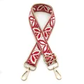 Detail of adjustable ethnic jacquard strap with red floral embroidery and gold metal clips - Style 28 Beige Red