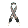 Close-up of adjustable woven shoulder strap with green V-shape pattern and gold metal hooks - No.19 Green