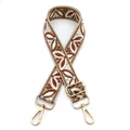 Detail of ethnic floral jacquard bag strap with adjustable golden metal buckle and clip - Style 30 Beige Brown