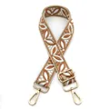 Close-up of bohemian brown leaf embroidery on beige adjustable strap with gold hooks - Style 31 Beige Light Brown