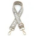 Macro detail of No.32 ethnic style leaf embroidery on gray adjustable bag strap - Style 32 Beige Gray