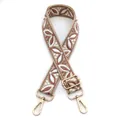 Detail of adjustable wide bag strap featuring retro leaf embroidery and gold metal hardware - Style 35 Beige Nude Pink