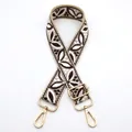 Close-up of ethnic style jacquard bag strap with coffee leaf pattern and gold hardware - Style 36 Beige Coffee