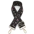 Detail of ethnic floral embroidery and gold metal lobster clasp on the black bag strap - No. 2 Black Army Green Floral