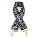 Close-up of floral embroidery on wide shoulder strap with gold metal hooks for handbags - No. 7 Black Green White Floral