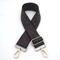 Ethnic style embroidered wide bag strap with floral pattern and gold metal hardware - No. 16 Black Army Green Red Purple Floral