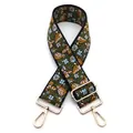 Ethnic style olive green bag strap with colorful floral embroidery and gold metal clasps - No. 18 Black Army Green Light Blue Floral