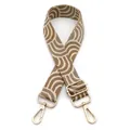 Detail eines breiten gewebten Schultergurts mit beige-braunen Wellen und Goldhaken - Silberverschluss / Nr.1 Khaki