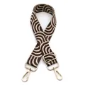 Close-up of brown and beige geometric woven bag strap with gold metal hooks - No.3 Coffee