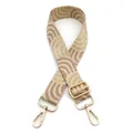 Detail eines verstellbaren champagnergoldenen Webriemens mit geometrischen Mustern und Schnallen - Nr.1 Goldseide Khaki / Silberverschluss