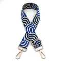 Detail of adjustable blue and beige geometric pattern strap with gold metal hooks - No.8 Royal Blue
