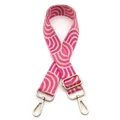 Detail of adjustable woven bag strap with pink geometric waves and gold metal hooks - No.9 Rose Pink