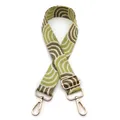 Detail of adjustable green and beige geometric shoulder strap with gold metal lobster hooks - No.13 Matcha Green