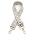 Macro view of adjustable woven shoulder strap with herringbone pattern and gold metal hooks - No.7 Silver Thread Edge Rice White