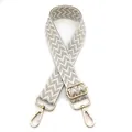Adjustable grey and white herringbone woven strap with light gold lobster clasps - No.8 White Edge Silver Silk Rice White