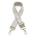 Detail of adjustable gray and white wave pattern woven strap with gold metal hardware - Cream White With Silver Edge