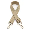 Detail view of 3.8cm wide khaki zigzag woven shoulder strap with gold metal lobster clasps - Golden Silk Khaki