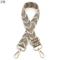 Close-up of adjustable woven guitar-style shoulder strap with gold swivel snap hooks - Style 1 Beige Dark Khaki (Silver Buckle)