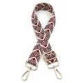 Detail of No. 3 adjustable shoulder strap with red geometric pattern and gold hardware - Style 3 Beige Wine Red (Silver Buckle)