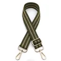 Detail of green and gold twill woven wide strap with gold metal lobster clasps - Army Green No. 8