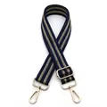 Detail of adjustable navy blue and gold striped woven bag strap with golden lobster clasp - Blue (No. 9)