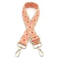 Close-up of geometric diamond weave guitar strap with adjustable gold alloy buckles - Style 8 Beige Orange (Silver Buckle)