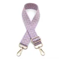 Detail view of purple and gold chevron patterned 3.8cm wide adjustable bag shoulder strap - Purple