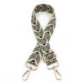 Detail of adjustable geometric guitar-style strap for bags with golden metal swivel hooks - Style 11 Beige Green (Silver Buckle)