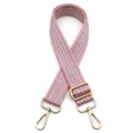 Adjustable wide replacement bag strap with pink and grey stripes and gold buckles - Peach Pink No. 14