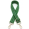 Detail of adjustable green and white striped canvas strap with gold metal lobster clasps - Emerald Green No. 17