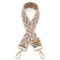 Detail of adjustable geometric diamond pattern shoulder strap with gold metal hooks Style No.18 - Style 18 Beige Nude Pink (Silver Buckle)