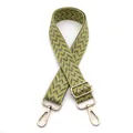 Detail view of 3.8cm adjustable green and beige wavy woven strap with gold metal buckles - Matcha Green