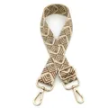 Detail of adjustable geometric diamond pattern bag strap with gold metal lobster clasps - Style 20 Beige Khaki (Silver Buckle)