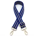 Detail of adjustable royal blue bag strap with golden herringbone weave and metal clasps - Royal Blue No. 21