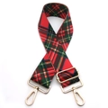 Tracolla regolabile a quadri colorati con ganci in metallo dorato per borse a spalla - N. 1 Plaid Rosso E Verde / Chiusura in Argento