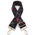 Tracolla regolabile con motivo tartan colorato e moschettoni dorati per borse a mano - N. 2 Plaid Nero Rosso E Verde / Chiusura in Argento