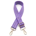 Detail of adjustable purple and grey striped nylon strap with gold lobster clasps - Purple No. 25