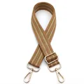 Detail of adjustable khaki bag strap with gold metal hooks and chevron weave pattern - Camel No. 33
