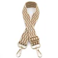 Detail of No. 25 beige and coffee checkered wide bag strap with gold metal hooks - Beige Khaki