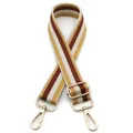 Detail view of adjustable canvas bag strap with colorful stripes and gold metal clips - No. 2 Yellow Striped