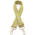 Détail d'une bandoulière rayée jaune et bleue réglable avec crochets dorés - Fermoir en Argent / Jaune Bleu Clair