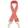 Adjustable red and white checkerboard bag strap with premium gold metal lobster clasps - Orange
