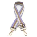 Detailansicht verstellbarer Taschenriemen mit lila Streifen und goldfarbenen Haken - Silberverschluss / Nr. 5 Lila Gestreift