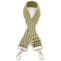 Close-up of green checkered nylon bag strap with adjustable buckle and gold metal hooks - Beige Matcha Green