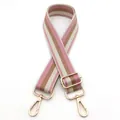 Adjustable striped shoulder strap with pink and khaki weave and gold metal hooks - No. 10 Pink Striped