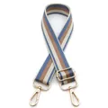 Close-up of No. 12 colorful striped canvas strap with adjustable golden metal buckles - No. 12 Lake Blue Striped