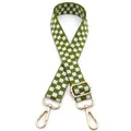 Detail of adjustable green and white checkered bag strap with gold metal lobster clasps - Army Green