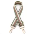 Detail view of retro green, red and white striped woven strap with gold metal buckles - No. 13 Matcha Green Striped