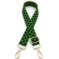 Adjustable green checkerboard nylon bag strap with polished gold-tone lobster clasps - Silver Clasp / Green Black