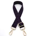 Adjustable purple and black checkered bag strap with gold rotating metal hooks - Black Purple